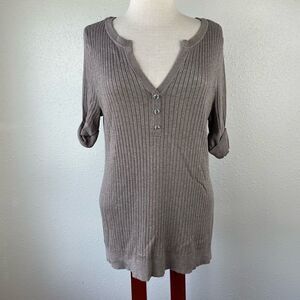 INC International Concepts Brown Half Button Down Sweater Top Size 0X EUC